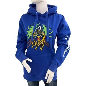 VOLCOM Vintage Blue Graphic Hoodie "Youth Against Establishment" Pullover Medium